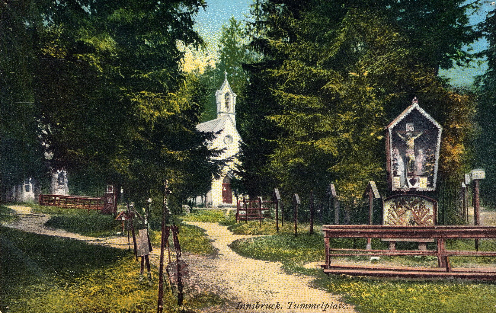 Tummelplatz, Gedenkstätte mit Kapelle. Postkarte 1910-1916